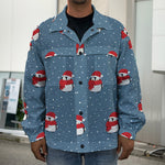 Christmas Snowy Penguin Pattern Print Men's Shirt Jacket