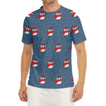 Christmas Snowy Penguin Pattern Print Men's Short Sleeve Rash Guard