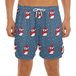 Christmas Snowy Penguin Pattern Print Men's Split Running Shorts