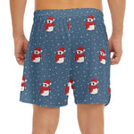 Christmas Snowy Penguin Pattern Print Men's Split Running Shorts
