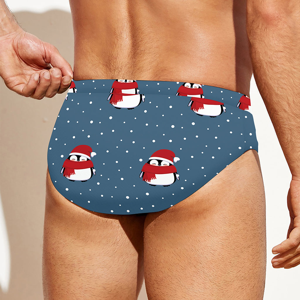 Christmas Snowy Penguin Pattern Print Men's Swim Briefs