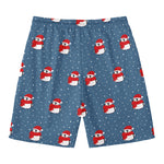 Christmas Snowy Penguin Pattern Print Men's Swim Trunks