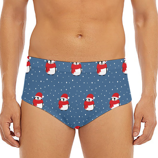 Christmas Snowy Penguin Pattern Print Men's Triangle Swim Briefs