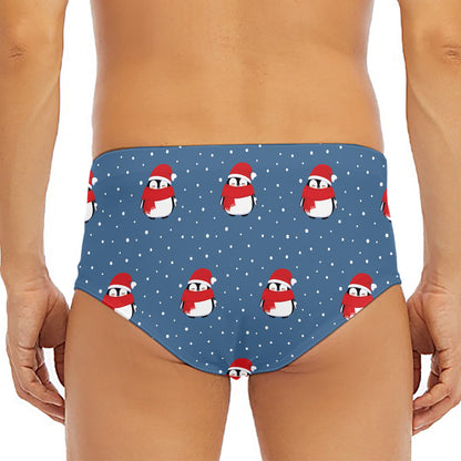 Christmas Snowy Penguin Pattern Print Men's Triangle Swim Briefs