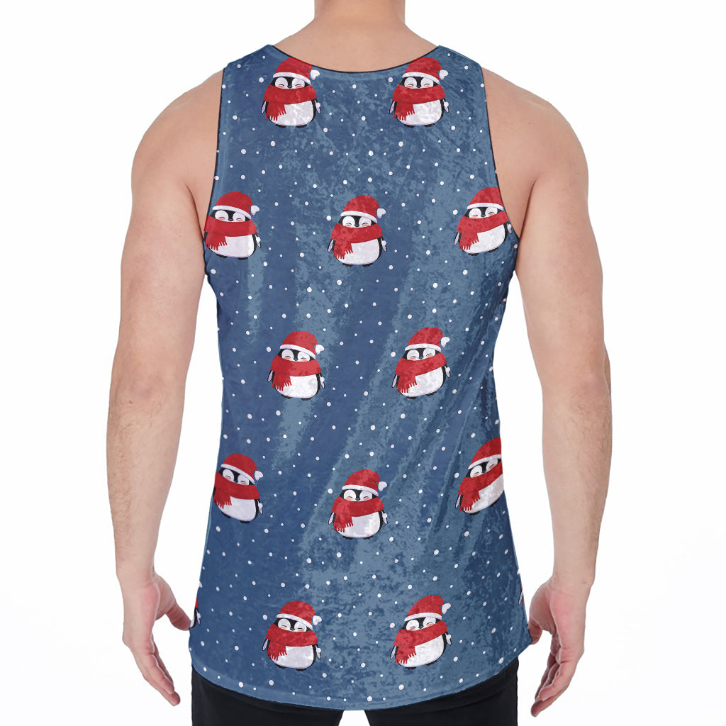 Christmas Snowy Penguin Pattern Print Men's Velvet Tank Top