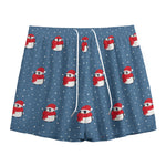 Christmas Snowy Penguin Pattern Print Mesh Shorts