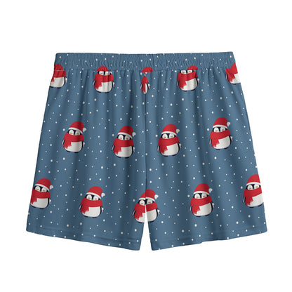 Christmas Snowy Penguin Pattern Print Mesh Shorts