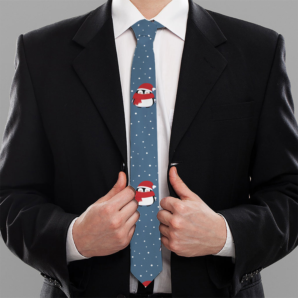 Christmas Snowy Penguin Pattern Print Necktie