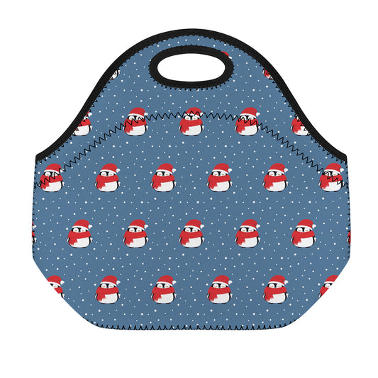 Christmas Snowy Penguin Pattern Print Neoprene Lunch Bag