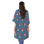 Christmas Snowy Penguin Pattern Print Open Front Beach Cover Up