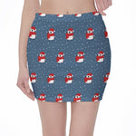 Christmas Snowy Penguin Pattern Print Pencil Mini Skirt