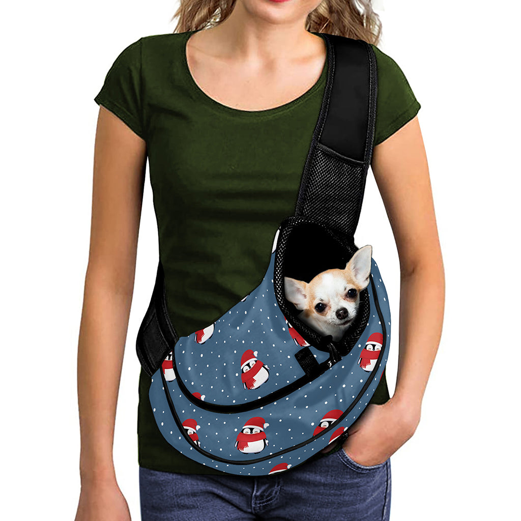 Christmas Snowy Penguin Pattern Print Pet Sling Carrier