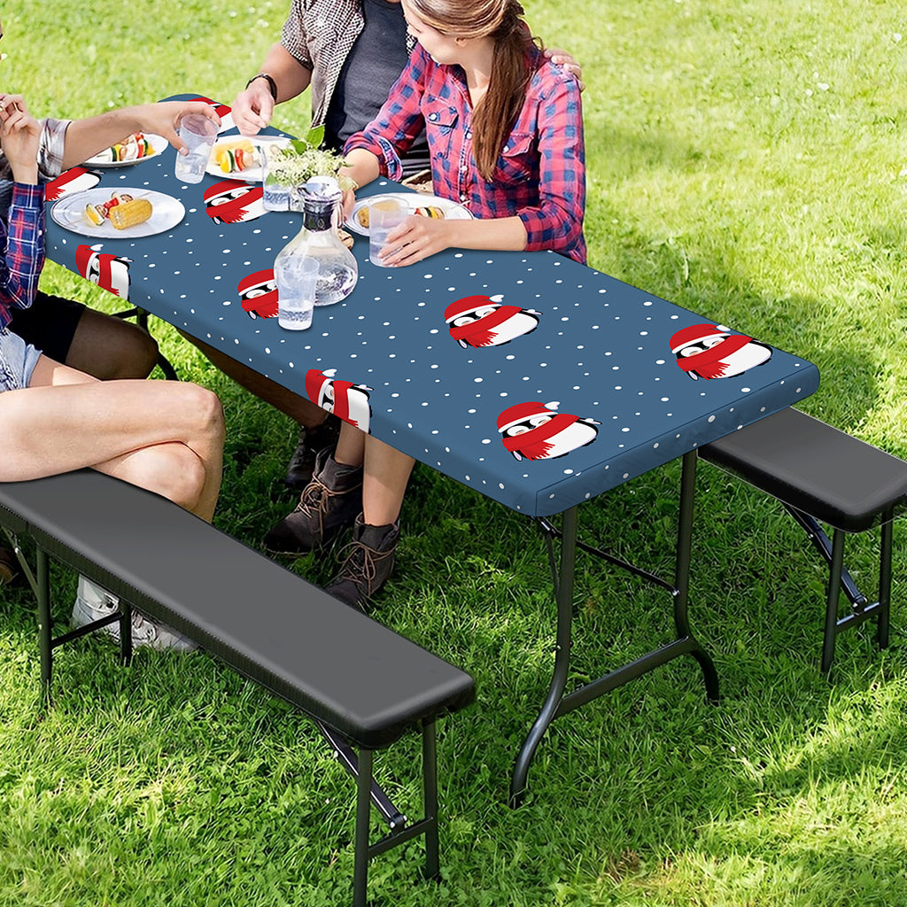 Christmas Snowy Penguin Pattern Print Picnic Table Cover