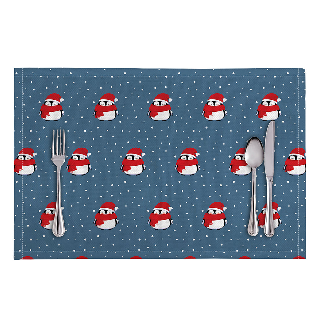 Christmas Snowy Penguin Pattern Print Placemat