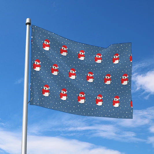 Christmas Snowy Penguin Pattern Print Polyester Flag