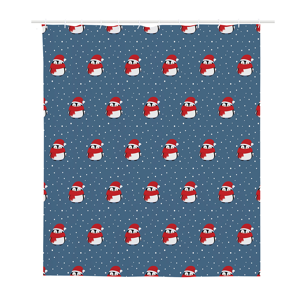 Christmas Snowy Penguin Pattern Print Polyester Shower Curtain