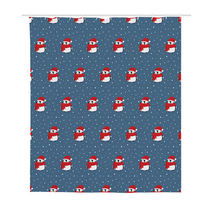 Christmas Snowy Penguin Pattern Print Polyester Shower Curtain