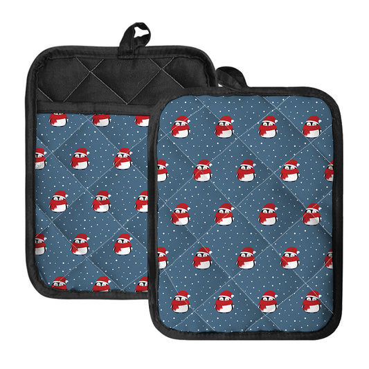 Christmas Snowy Penguin Pattern Print Pot Holders With Pocket