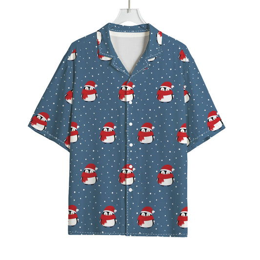 Christmas Snowy Penguin Pattern Print Rayon Hawaiian Shirt