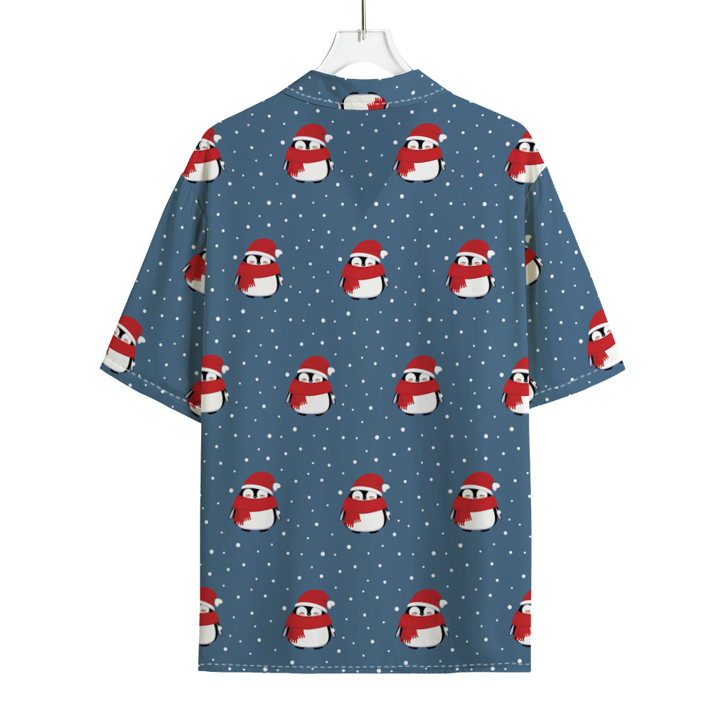 Christmas Snowy Penguin Pattern Print Rayon Hawaiian Shirt