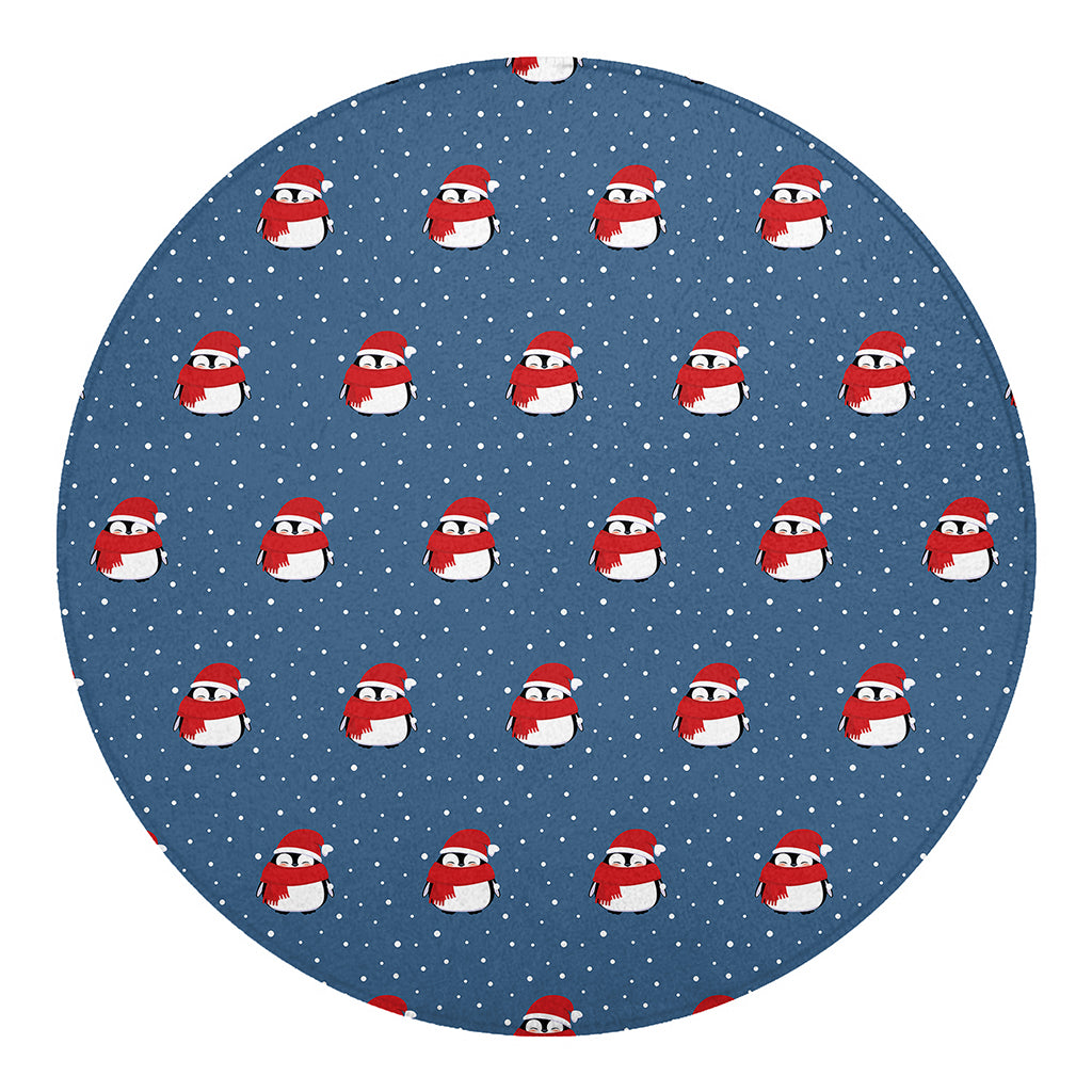 Christmas Snowy Penguin Pattern Print Round Blanket