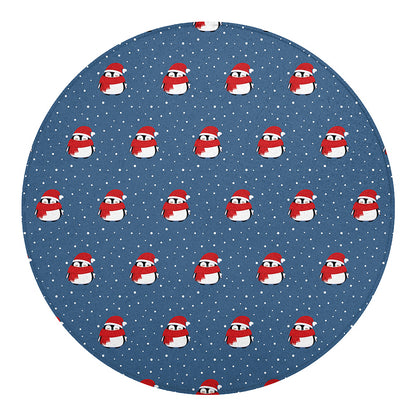 Christmas Snowy Penguin Pattern Print Round Blanket