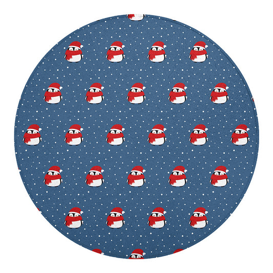Christmas Snowy Penguin Pattern Print Round Blanket