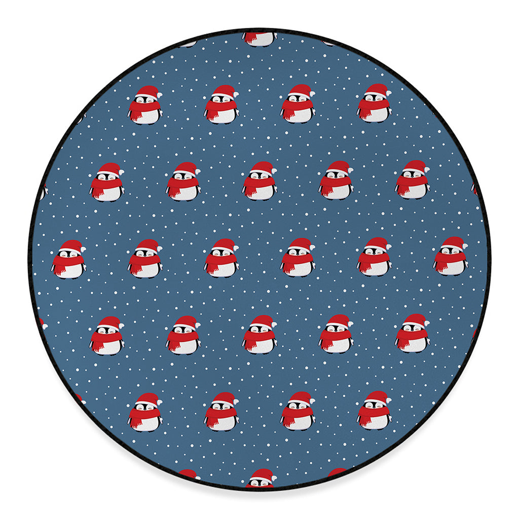 Christmas Snowy Penguin Pattern Print Round Floor Mat