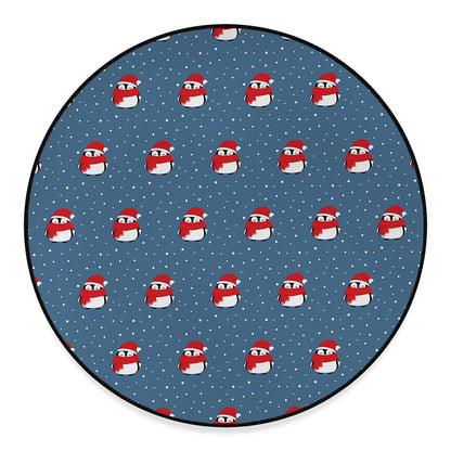 Christmas Snowy Penguin Pattern Print Round Floor Mat