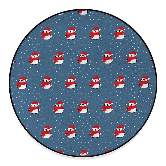 Christmas Snowy Penguin Pattern Print Round Floor Mat