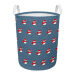 Christmas Snowy Penguin Pattern Print Round Laundry Basket