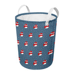 Christmas Snowy Penguin Pattern Print Round Laundry Basket