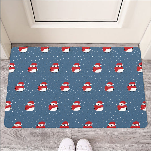Christmas Snowy Penguin Pattern Print Rubber Doormat