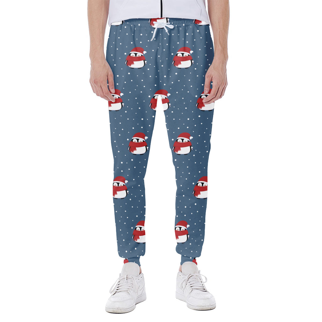 Christmas Snowy Penguin Pattern Print Scuba Joggers