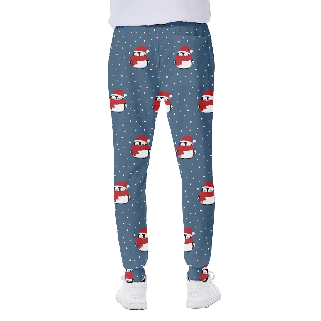 Christmas Snowy Penguin Pattern Print Scuba Joggers