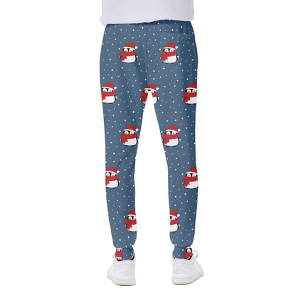 Christmas Snowy Penguin Pattern Print Scuba Joggers