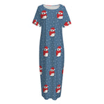 Christmas Snowy Penguin Pattern Print Short Sleeve Long Nightdress