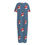 Christmas Snowy Penguin Pattern Print Short Sleeve Long Nightdress