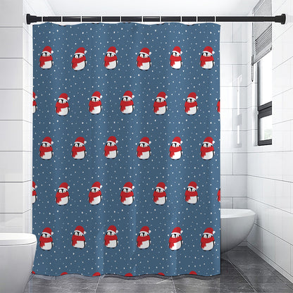 Christmas Snowy Penguin Pattern Print Shower Curtain