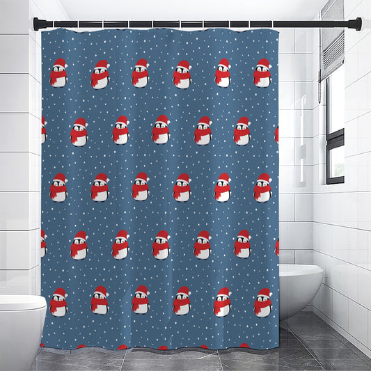 Christmas Snowy Penguin Pattern Print Shower Curtain