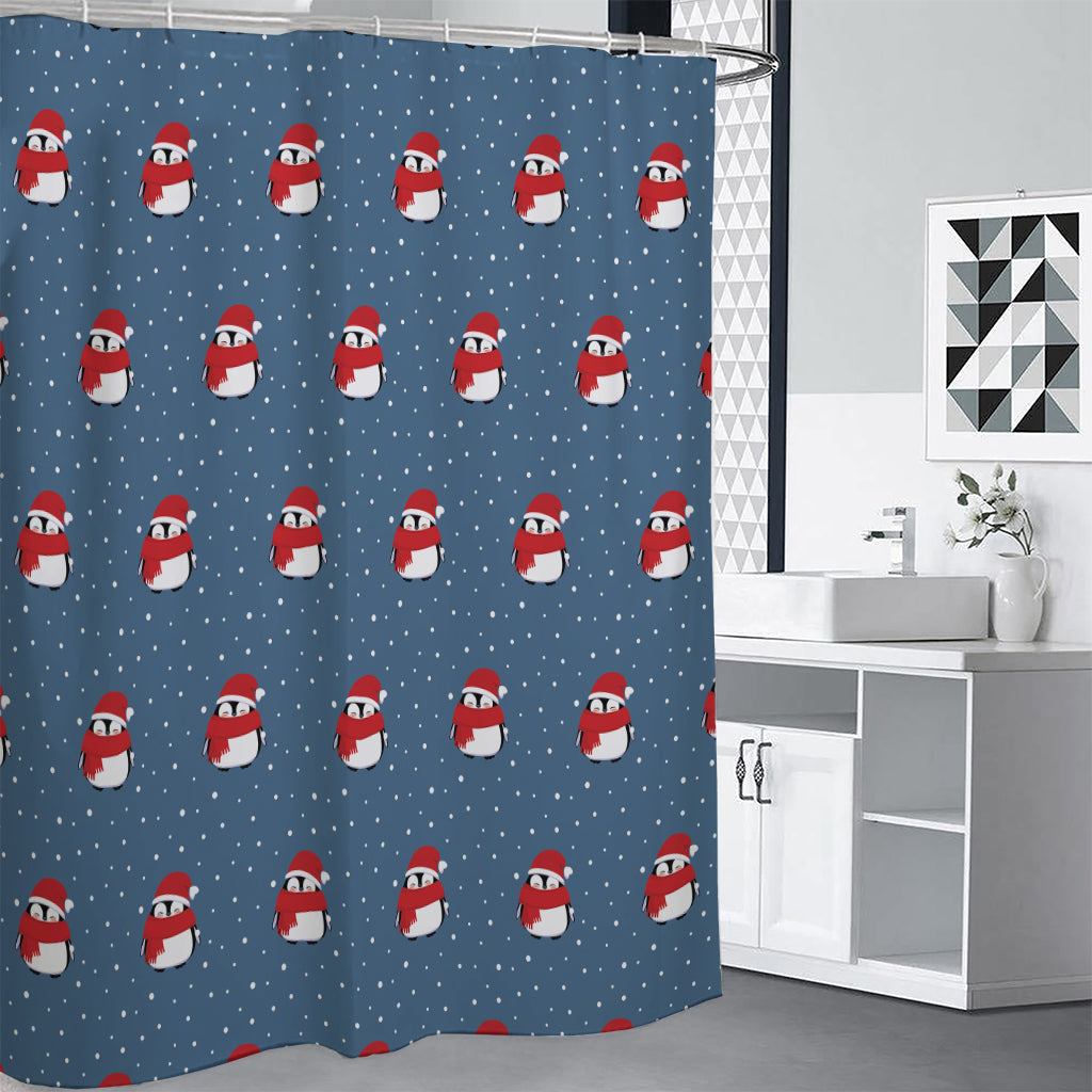 Christmas Snowy Penguin Pattern Print Shower Curtain