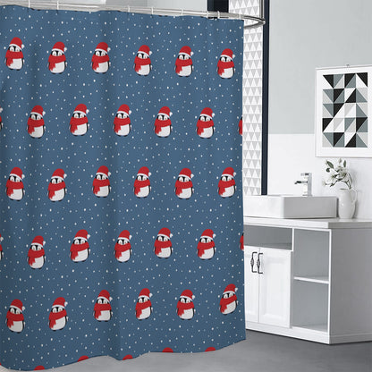 Christmas Snowy Penguin Pattern Print Shower Curtain