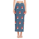 Christmas Snowy Penguin Pattern Print Side Slit Maxi Skirt