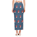 Christmas Snowy Penguin Pattern Print Side Slit Maxi Skirt