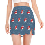 Christmas Snowy Penguin Pattern Print Side Slit Mini Skirt
