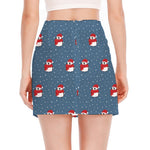 Christmas Snowy Penguin Pattern Print Side Slit Mini Skirt