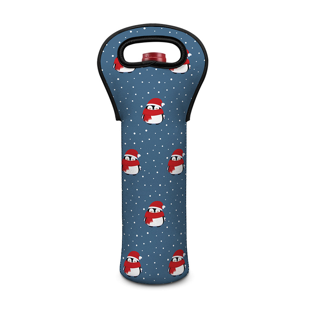 Christmas Snowy Penguin Pattern Print Single Neoprene Wine Tote