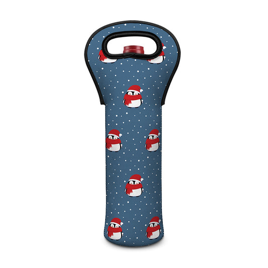 Christmas Snowy Penguin Pattern Print Single Neoprene Wine Tote