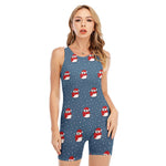 Christmas Snowy Penguin Pattern Print Sleeveless One Piece Swimsuit