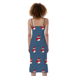 Christmas Snowy Penguin Pattern Print Slim Fit Midi Cami Dress